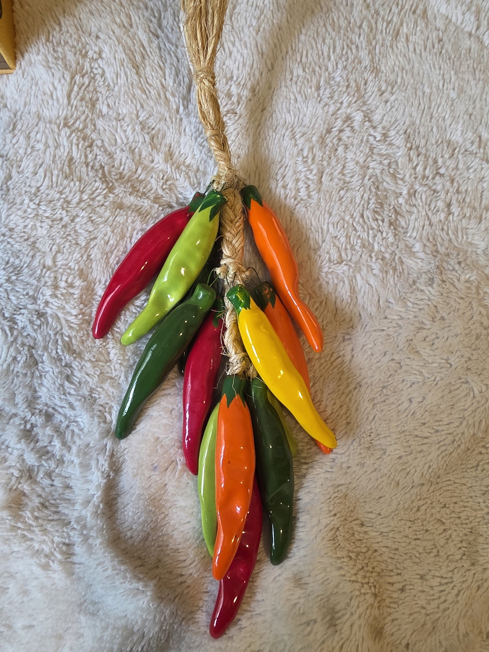Vintage Multi Color Ristras 16" Rope 13 Ceramic Hanging Chili Peppers